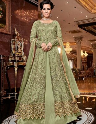 LightGreenGoldenEmbroideredDesignerLehengaPantsSuit